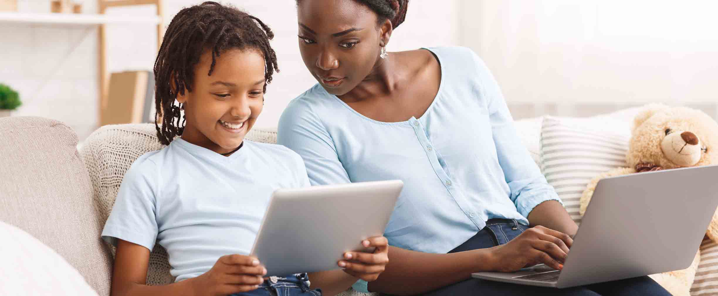 Caring mom providing children's online privacy protection